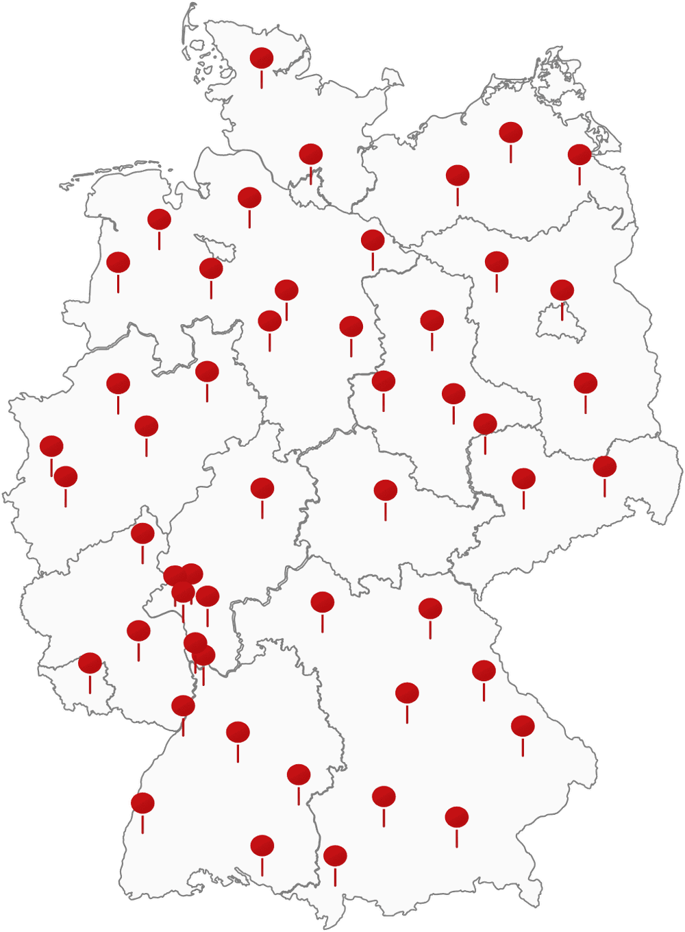 Karte von Deutschland mit den Standorten von Rümpel Fritz